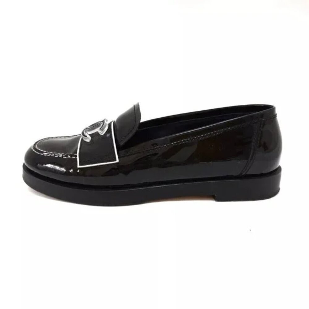 100% Authentic CHANEL Black White Patent Leather Women's Shoes 680-101824 - Picture 1 of 7